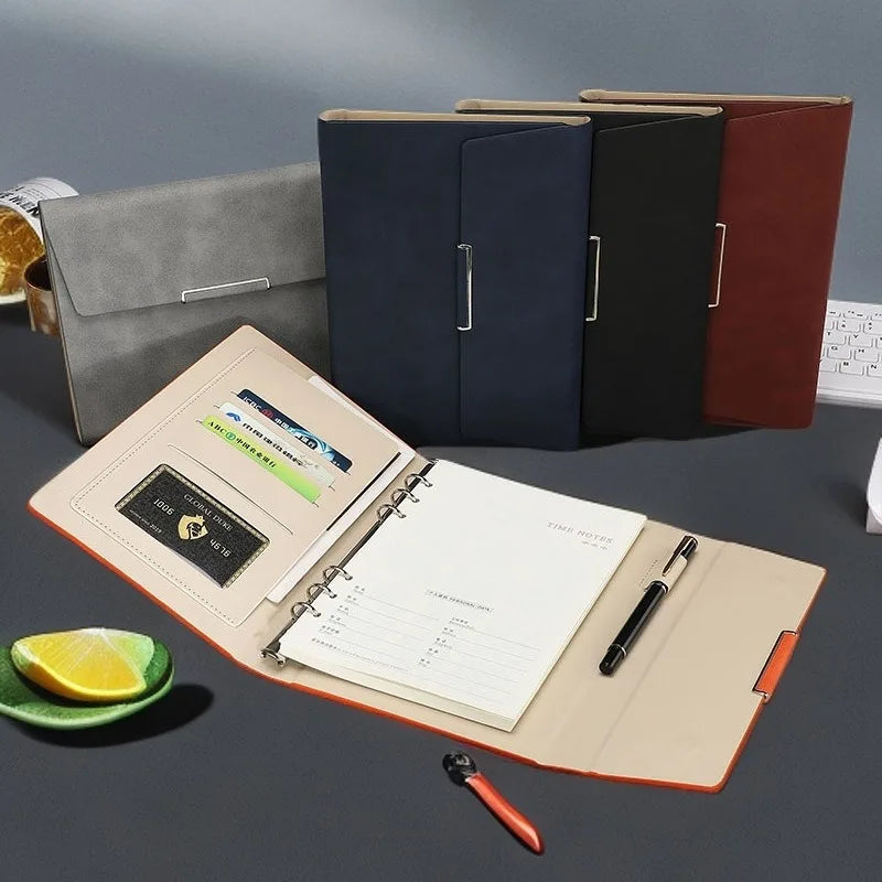 Carpeta A5 de 6 Anillas con Papel Rayado y Bolsillo Multifuncional para Tarjetas, Organizador de Presupuesto, Cuaderno, Diario