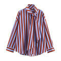 Camisa a Rayas de Manga Larga con Cuello de Lazo