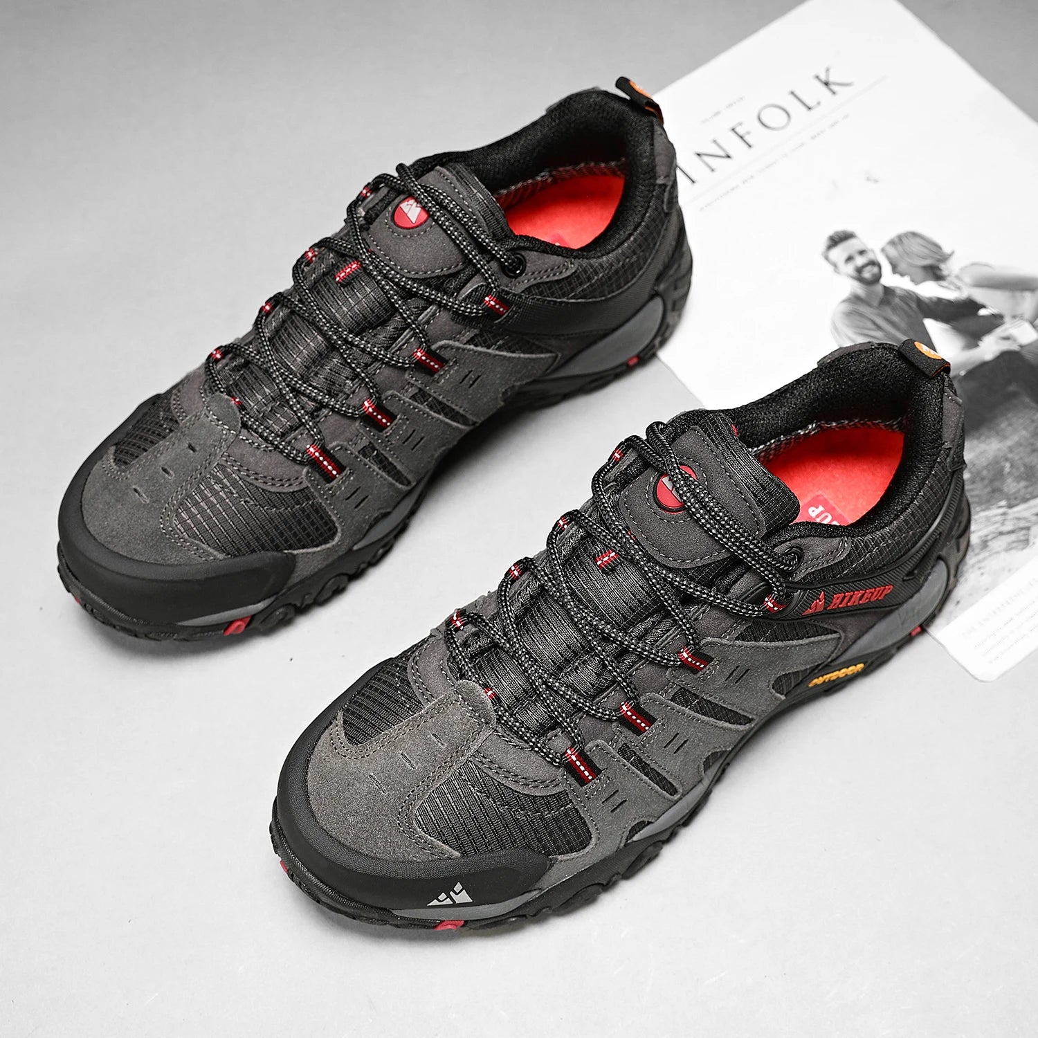 Zapatos de senderismo HIKEUP para hombre, zapatos de exterior de piel de ante, zapatillas tácticas resistentes al desgaste para senderismo, caminar y cazar