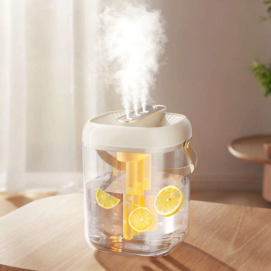 Humidificador Inteligente de 3 Pulverizaciones - Tanque de Agua de Gran Capacidad de 2L, Luz Nocturna Cálida, Protección Contra la Falta de Agua, Ajuste de Niebla de 4 Velocidades