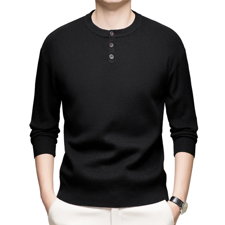 Suéter de punto Henley de peso pesado de 500 g para hombre - Beige (caqui/negro/gris/verde) Otoño Invierno esencial    Toque suave