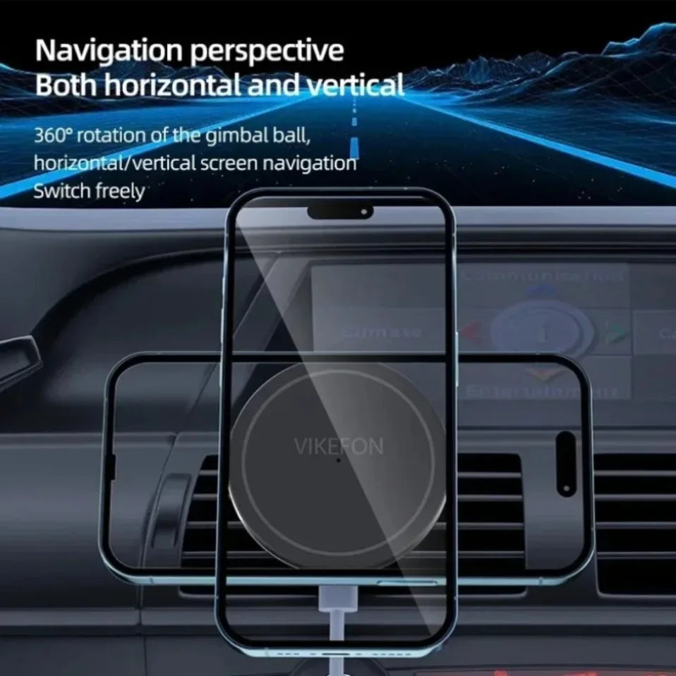 Soporte Magnético para Coche con Carga Inalámbrica Rápida de 15W, Rotación de 360° para iPhone 12 13 14 15 16 17 Pro Max