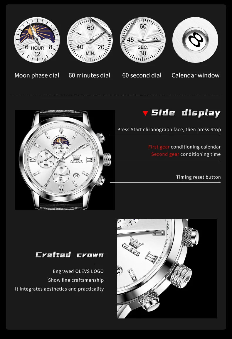 Reloj OLEVS Cronógrafo Fase Lunar de Cuarzo para Hombre