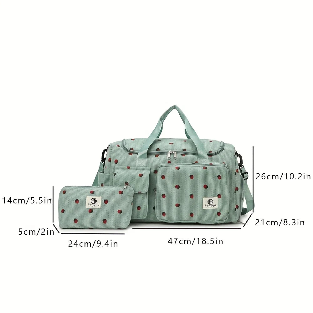 Bolsa de viaje de fresa, bolsa de equipaje de pana de gran capacidad, bolso cruzado ligero, bolsa deportiva y de fitness multifuncional