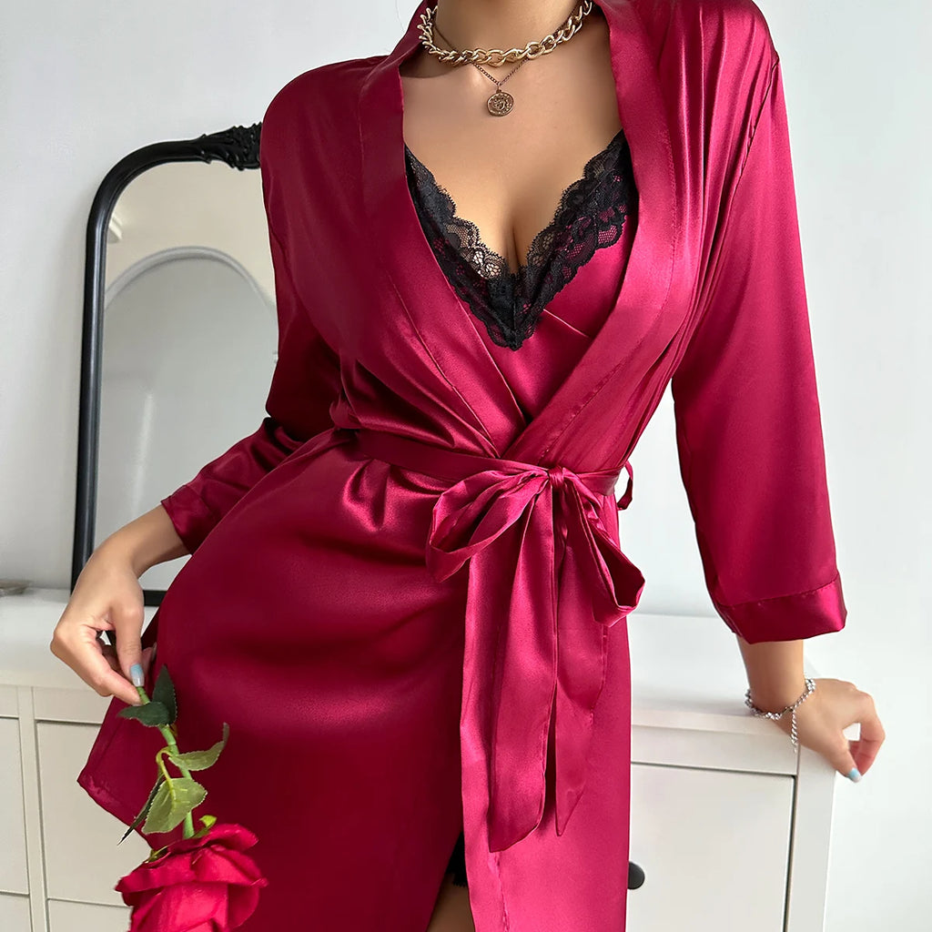 Conjunto de Pijama de Satén para Mujer | Bata y Vestido