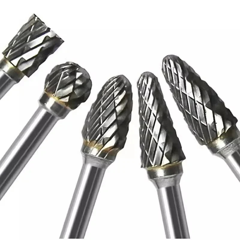 Juego de rebabas de carburo de 10 piezas, cabezal de fresa de lima rotativa de doble corte de acero de tungsteno de aleación dura, tallado de molienda de carpintería