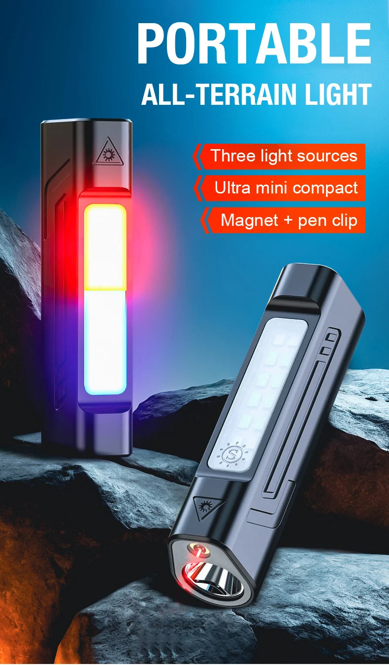 Linterna de Bolsillo LED Magnética Mini Llavero Alta Potencia