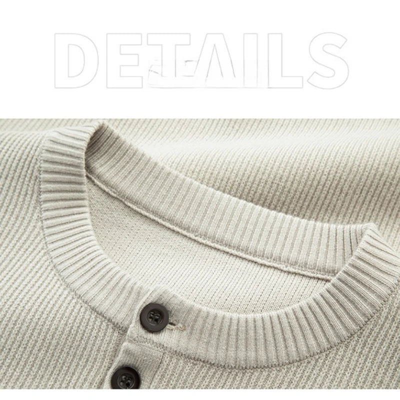 Suéter de punto Henley de peso pesado de 500 g para hombre - Beige (caqui/negro/gris/verde) Otoño Invierno esencial    Toque suave