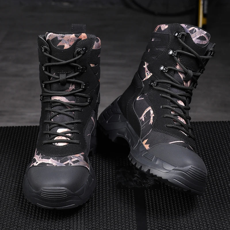 Botas tácticas de senderismo para hombre, caña alta, antideslizantes