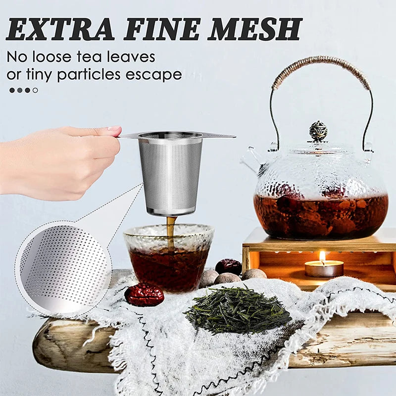 LMETJMA-colador de malla para infusor de té de acero inoxidable, con asas dobles, de gran capacidad, para empare el té de hojas sueltas, JT209