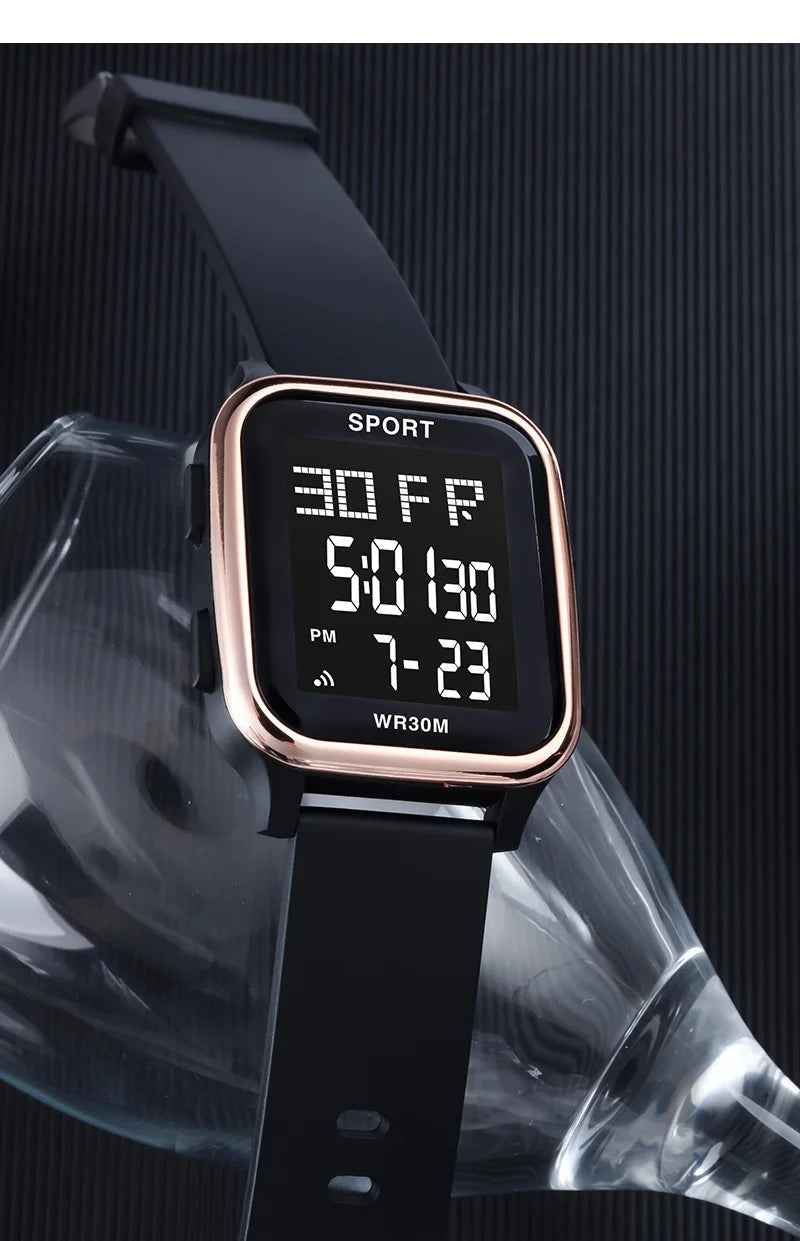 Reloj deportivo YIKAZE para hombre, reloj electrónico multifunción resistente al agua, reloj de pulsera Digital LED ultrafino para hombre y estudiante