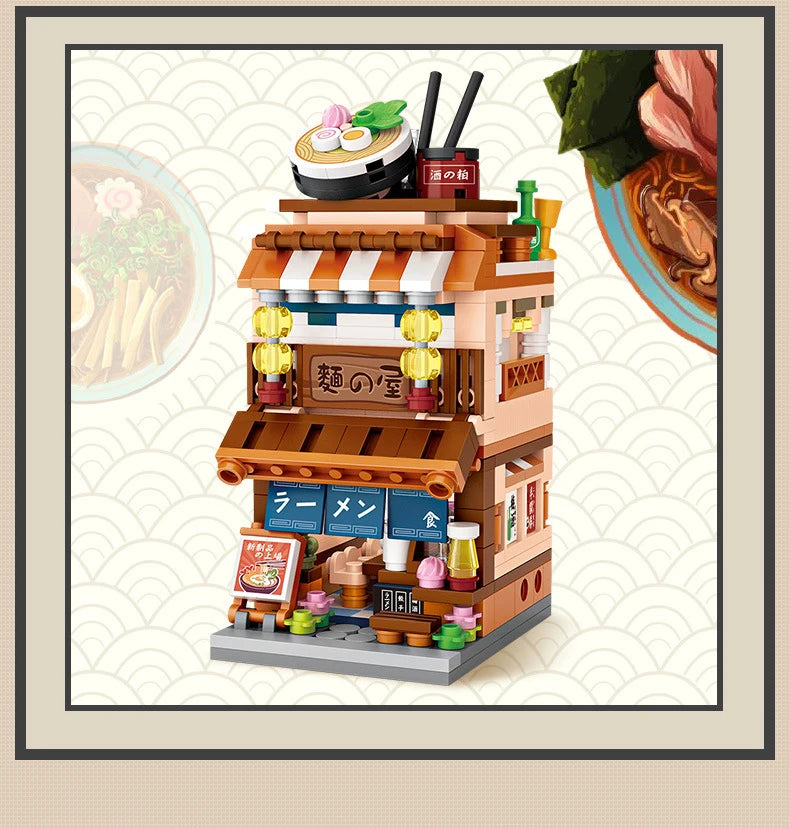 LOZ-serie de calle giratoria, tienda de ramen de estilo japonés, casa de aguas termales, tienda de ropa, tienda matcha, modelo de bloques de construcción, juguetes de regalo