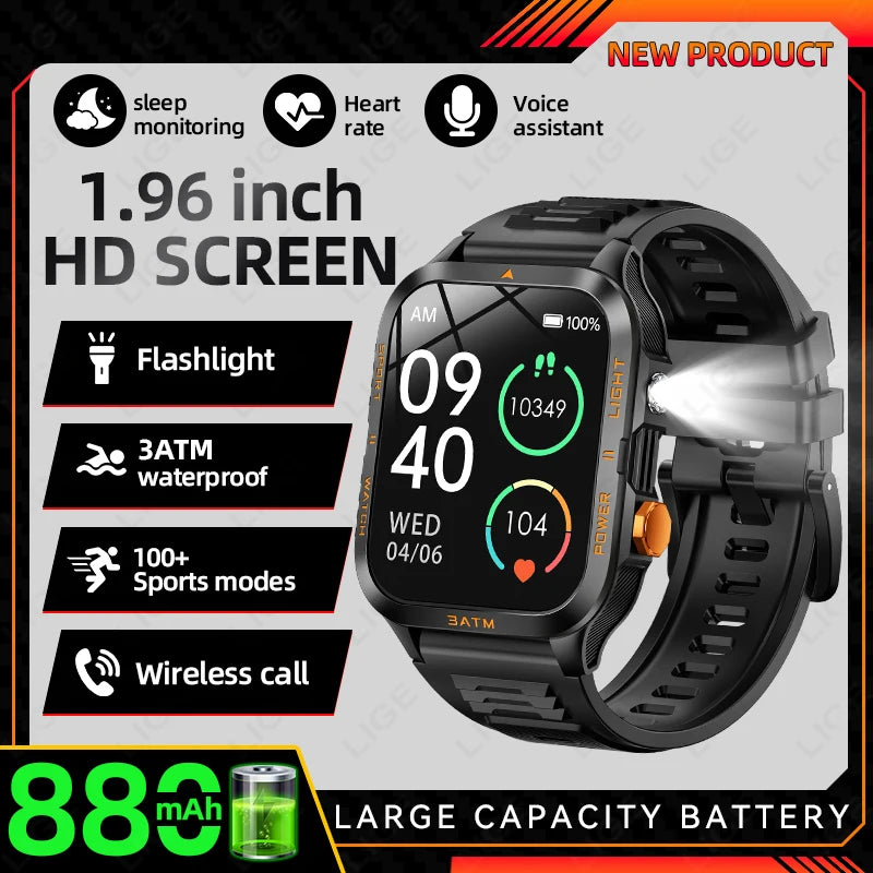 LIGE Reloj Inteligente Militar 880mAh Linterna