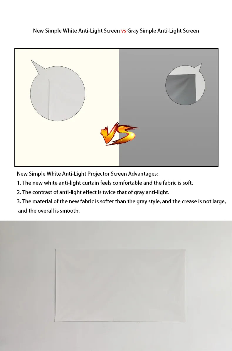 Pantalla de proyección anti-luz 16:9, tela HD reflectante de 60 a 133 pulgadas