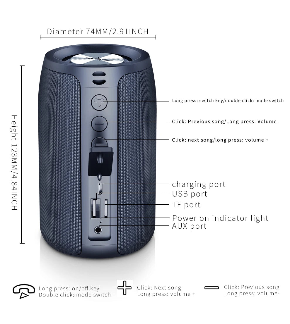 Altavoz inalámbrico Zealot-S32 para exteriores, Subwoofer portátil, resistente al agua IPX 6, emparejamiento Dual, batería de 1800mAh