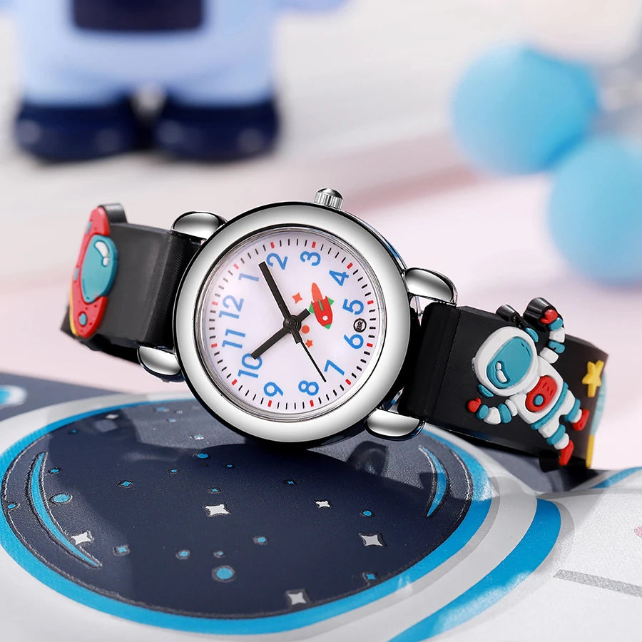 1/2 Uds. Relojes de dibujos animados 3D para niños, reloj de pulsera de cuarzo con patrón de astronauta, reloj electrónico deportivo para niños y niñas, regalo para estudiantes