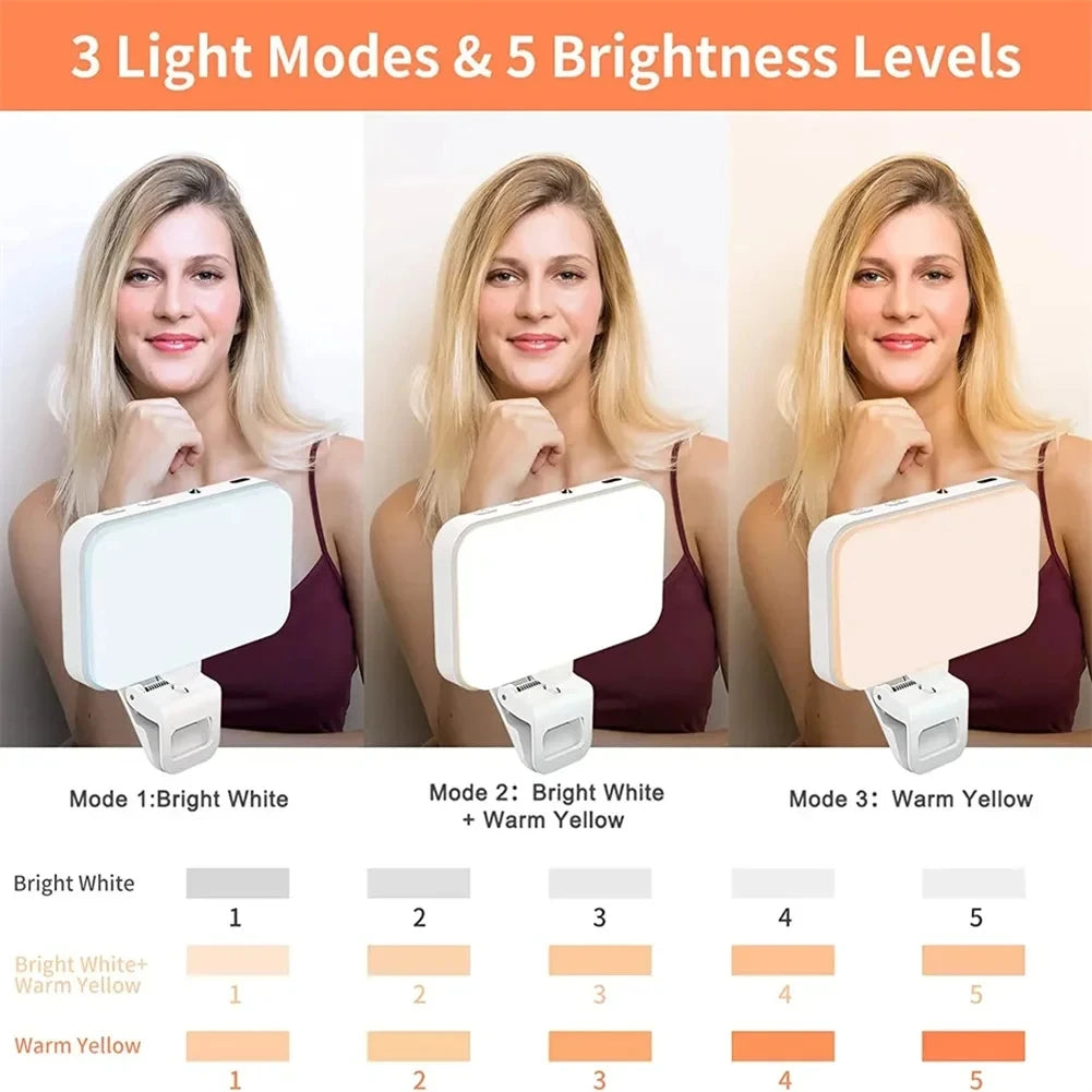 MEUYAG - Luz LED de Bolsillo para Selfies, para iPhone, iPad, Teléfono Móvil, Portátil, Clip con Flash, Anillo de Luz para Video y Fotografía