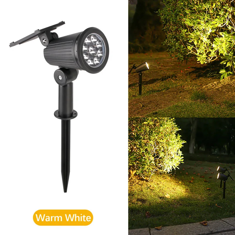 Foco Solar 9 LED Impermeable para Jardín con Brillo Ajustable y Luz RGB