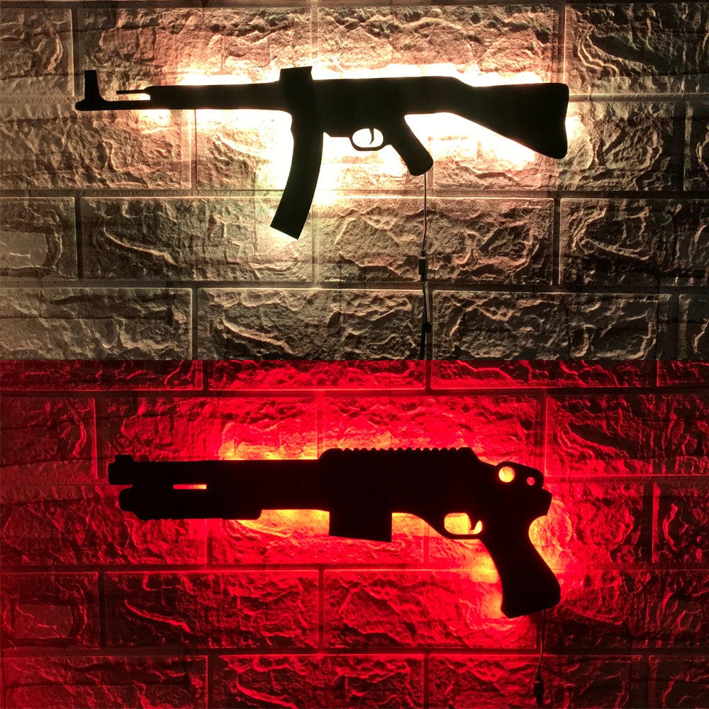 Luz de pared luminosa LED creativa 3D personalizada en forma de pistola fondo interior Aura luz USB luz nocturna de color