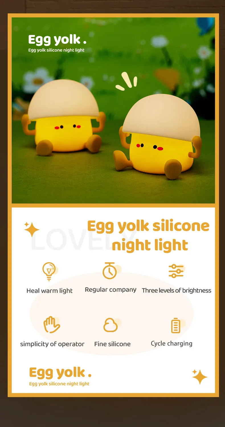 Bonita luz nocturna, lámpara de yema de huevo, lámpara de seta, decoración creativa de escritorio, carga USB, luz nocturna interior para niños, regalo de cumpleaños