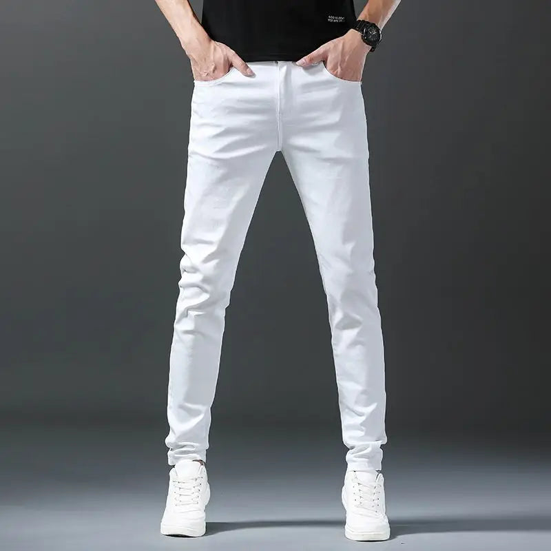 Pantalones Vaqueros Rectos con Cintura Elástica para Hombre, Blancos
