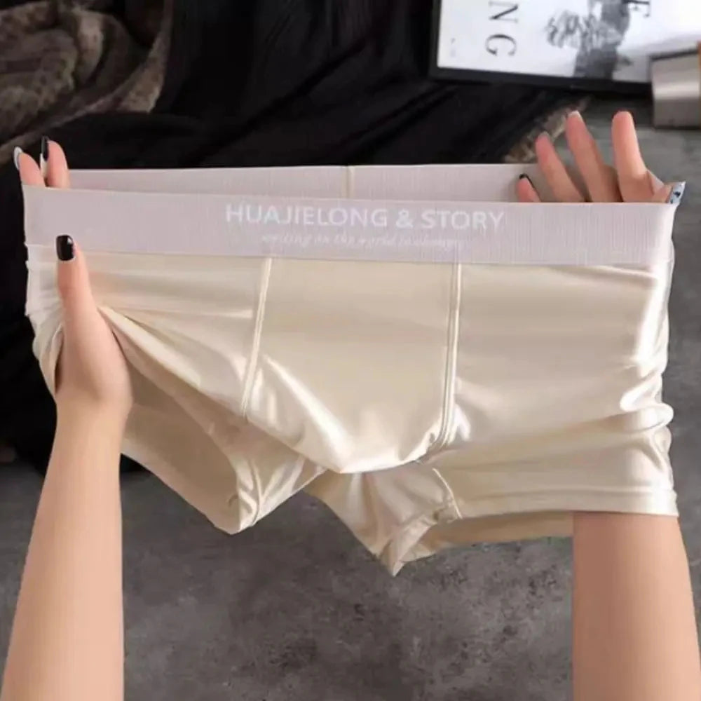 3 unids/pack de Boxers de lujo de seda de hielo tipo satén, calzoncillos de verano lisos y lisos para hombre, bragas con entrepierna de malla transpirable, ropa interior