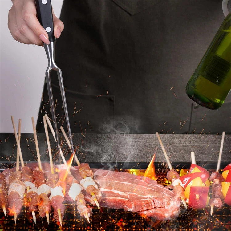 Tenedor para carne, tenedor para tallar carne de acero inoxidable con mango largo, tenedor para parrilla de punta afilada, tenedor para servir pollo, pavo, ternera JT566