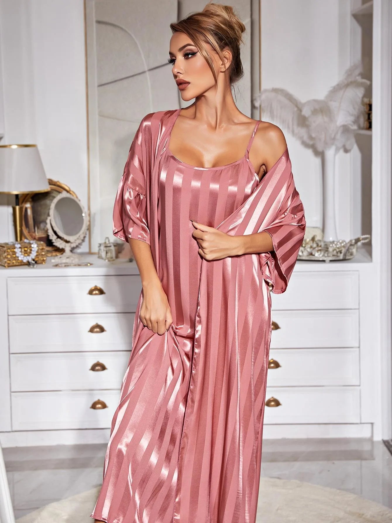 Conjunto de Pijama de Seda Helada para Mujer — Manga Larga