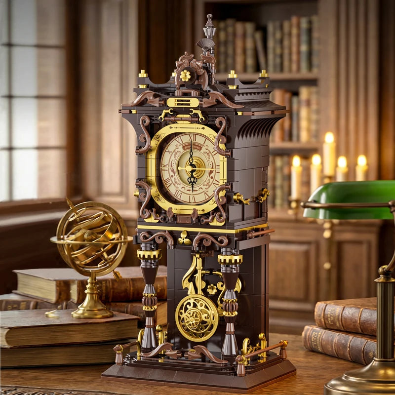 Relojes de bloques de construcción de estilo retro europeo simulados por JAKI, adorno de juguete para sala de estar, juguete educativo de construcción, regalo navideño.
