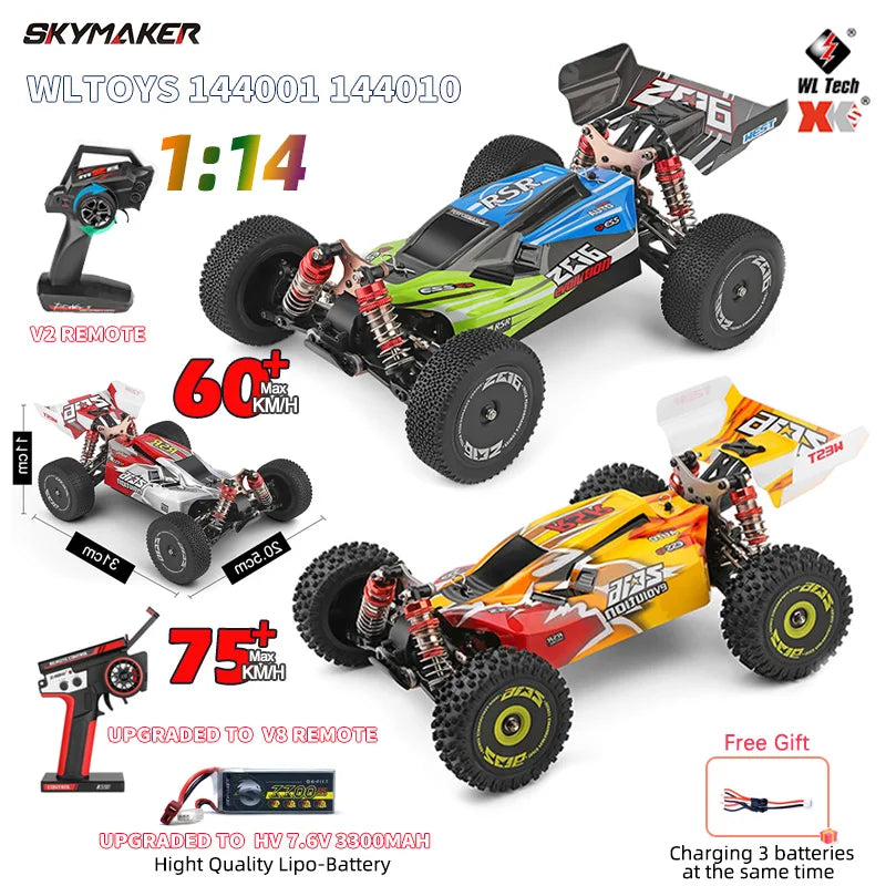 WLtoys 144001 144010   Coche teledirigido sin escobillas 1:14 2,4G 4WD eléctrico de alta velocidad todoterreno Control remoto coche de carreras de deriva 1/14 juguetes de regalo