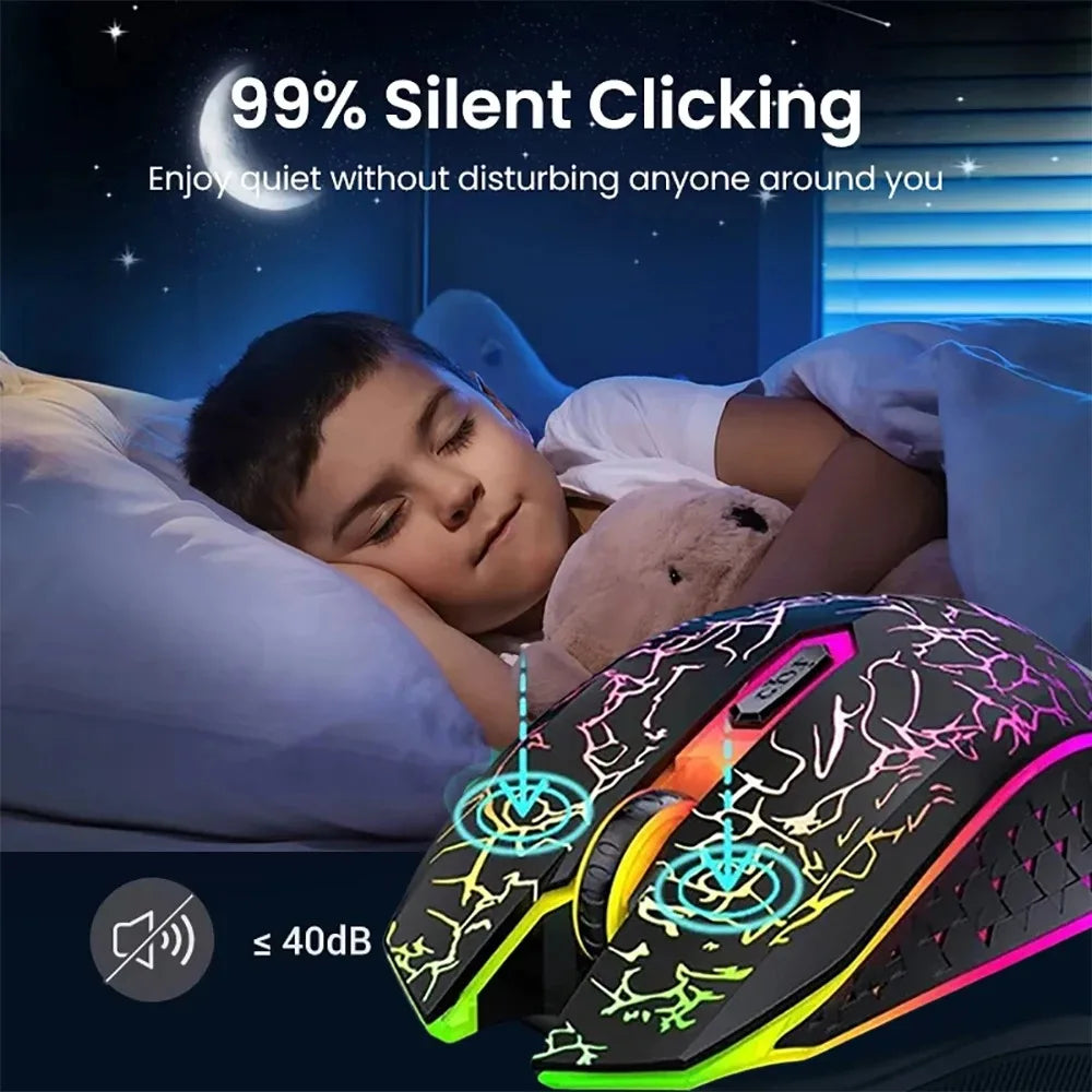 Ratón inalámbrico Bluetooth 5,2, ratón RGB para juegos, ratón silencioso, ratón recargable de 800-1200-1600 DPI, ratón para PC, portátil, Macbook