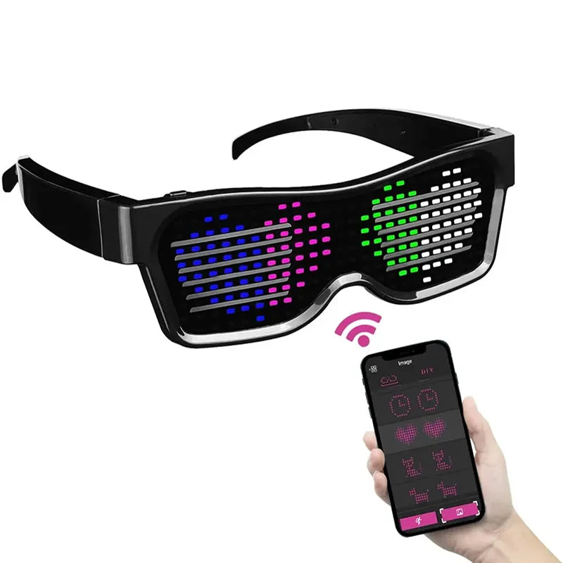 Gafas LED, Control por aplicación Bluetooth Pantalla LED Gafas inteligentes Gafas funky DIY recargables por USB para fiesta, club, DJ, Halloween
