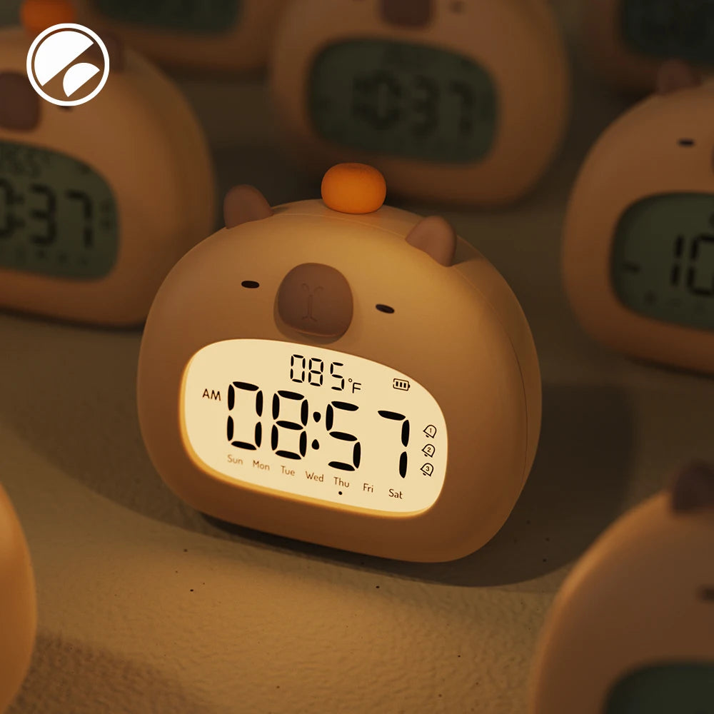 Luz Nocturna LED Capibara con Reloj Despertador USB