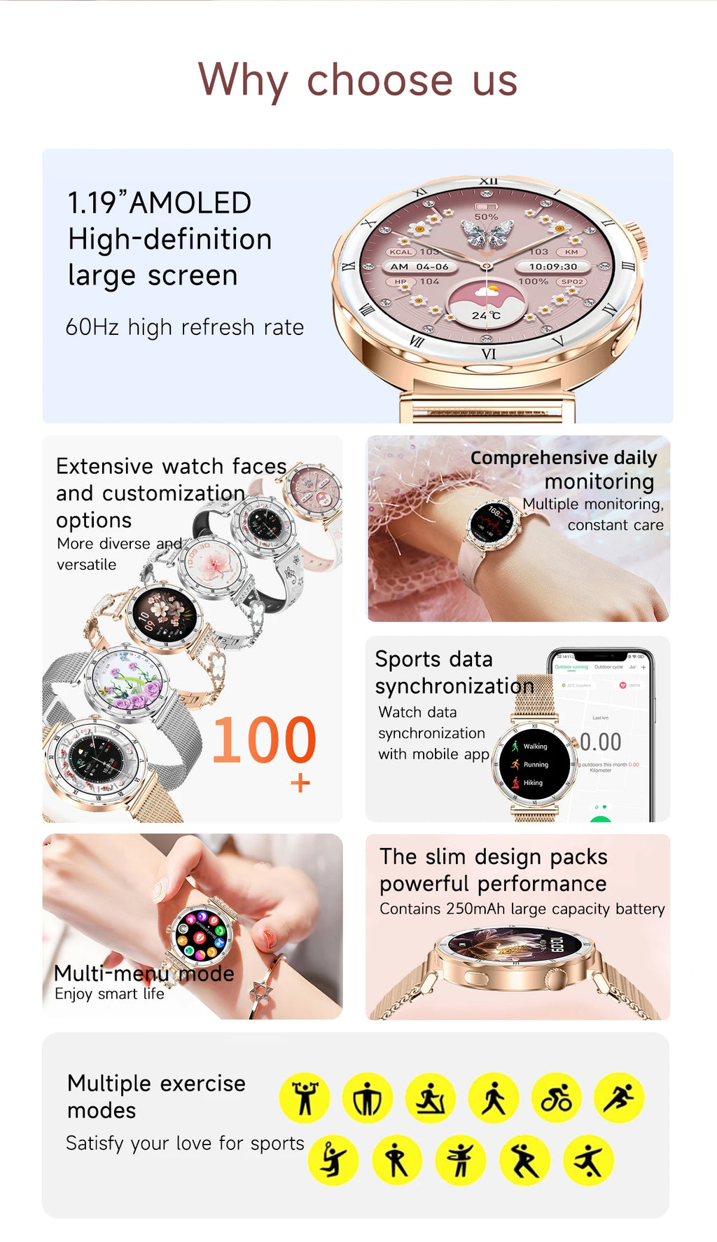 LIGE Reloj Inteligente Ultrafino 6.2mm Mujer