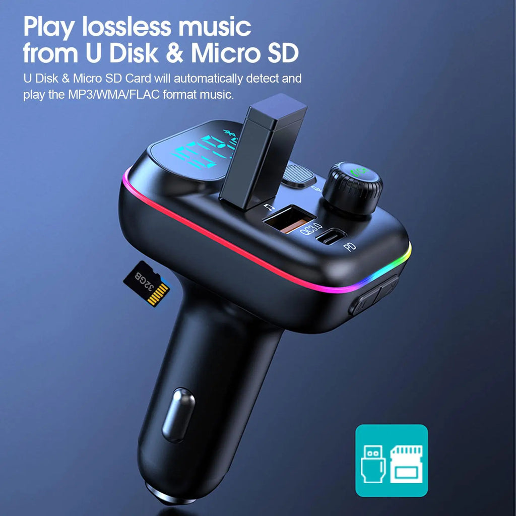 Transmisor FM Bluetooth para coche, transmisor FM Bluetooth 5,0, USB PD, cargador rápido para coche, accesorios electrónicos