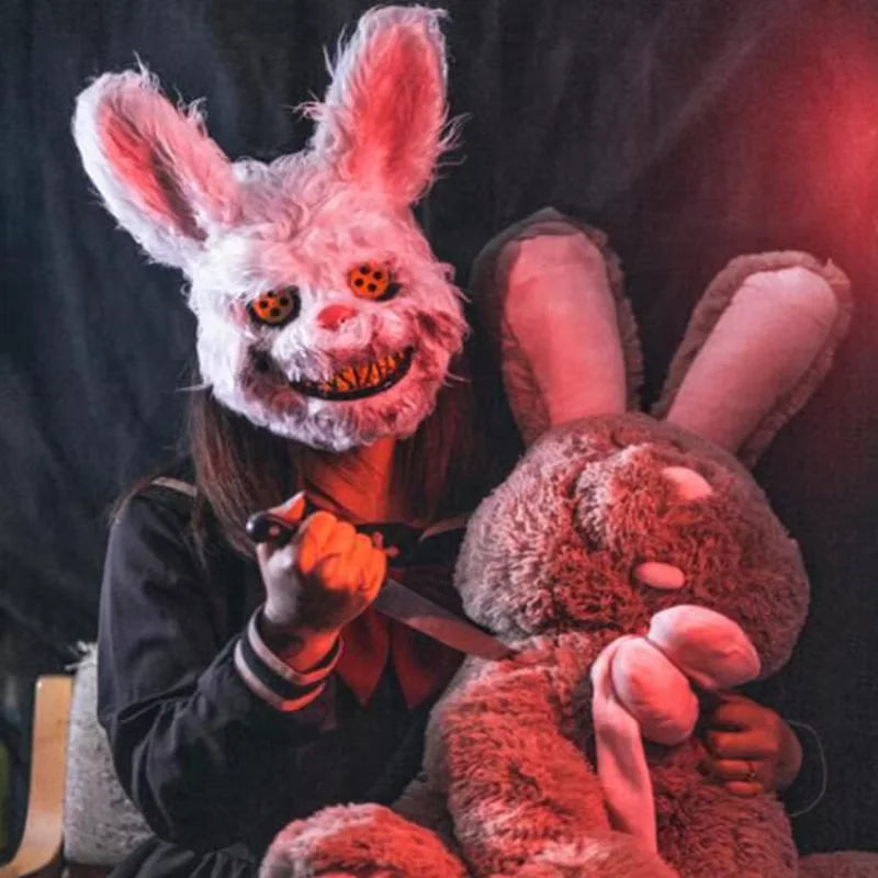 Máscara LED Luminosa de Conejo Sangriento para Cosplay, Disfraz de Halloween de Asesino Aterrador, Cabeza de Oso Sangrienta, Accesorio de Terror para Carnaval y Mascarada