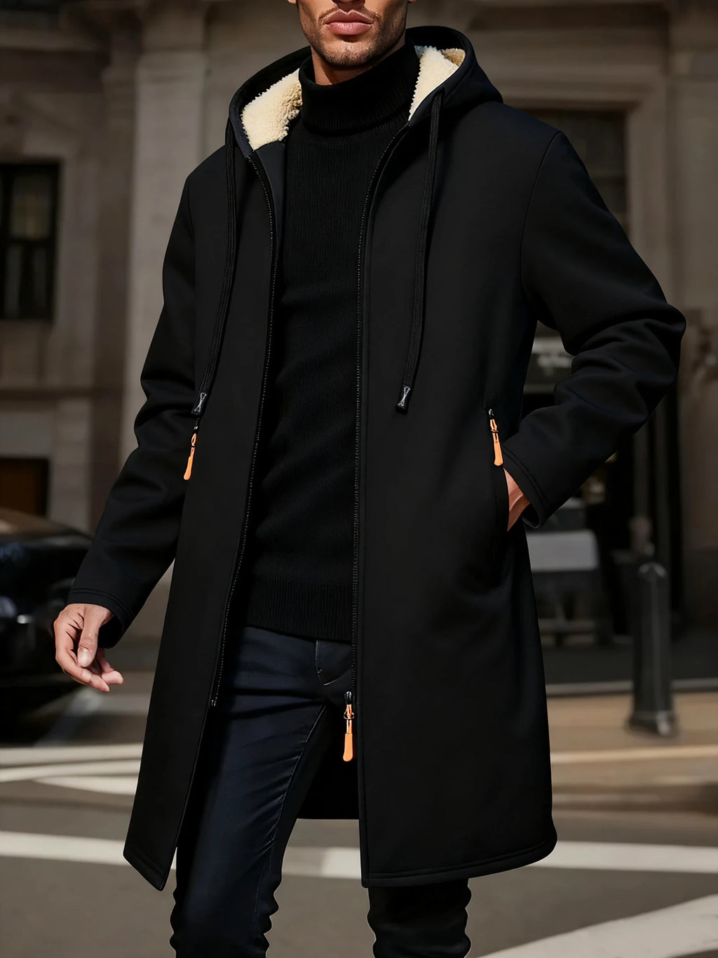 Chaqueta con Capucha Gruesa para Hombre, Cremallera, Abrigo de Invierno