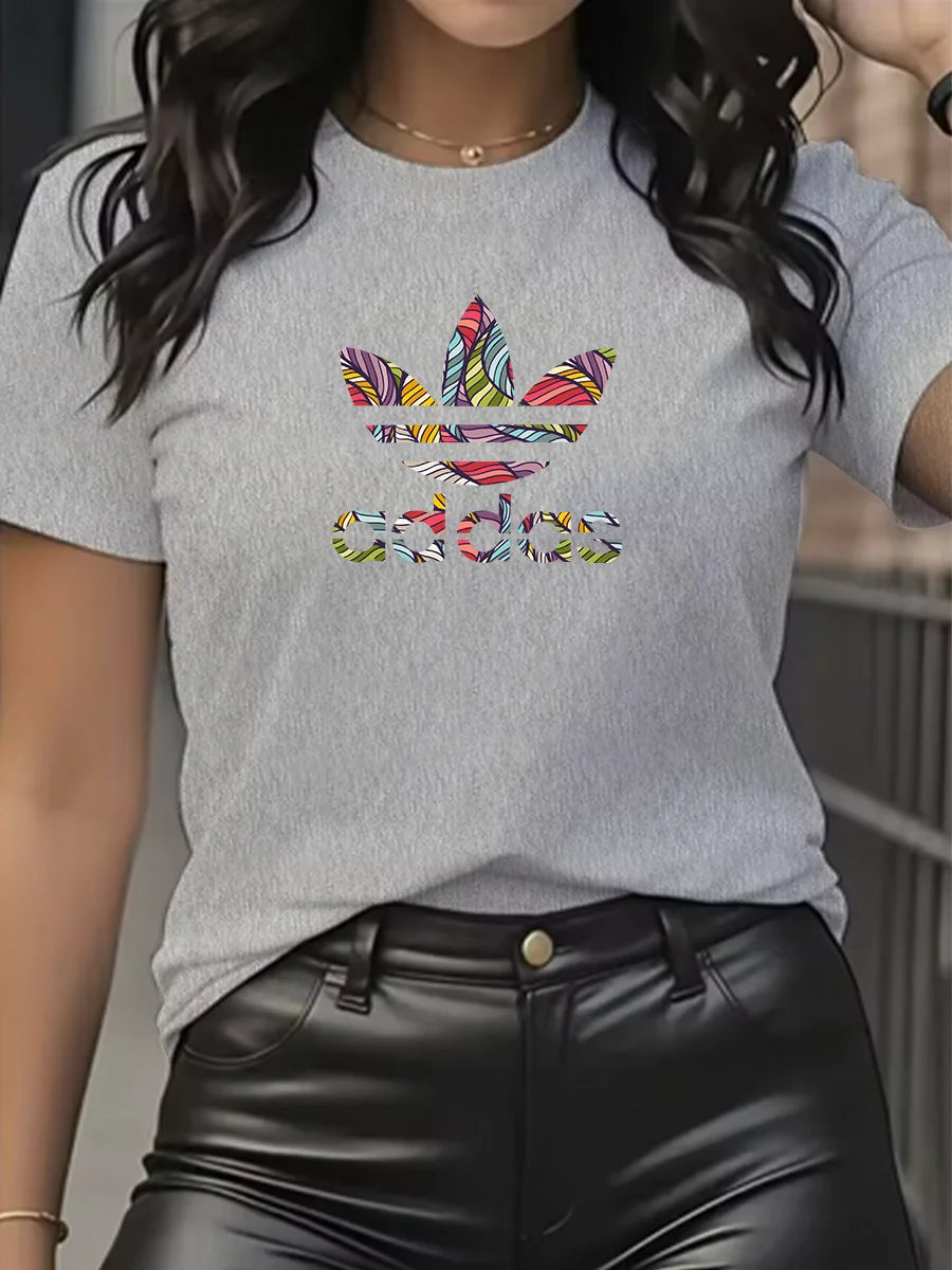 Camiseta de Algodón Ajustada de Manga Corta con Cuello Redondo