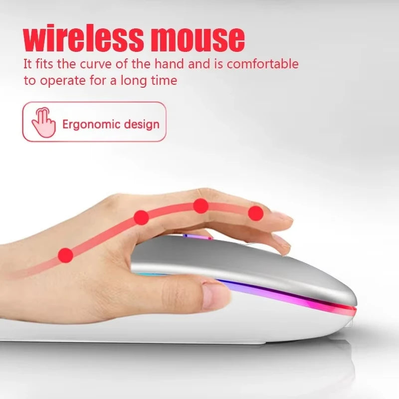 Ratón inalámbrico RGB recargable con Bluetooth, inalámbrico, retroiluminado con LED, ergonómico, para juegos, portátil, PC, 1600DPI