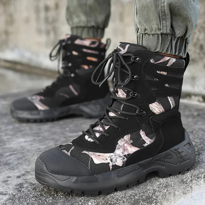 Botas tácticas de senderismo para hombre, caña alta, antideslizantes