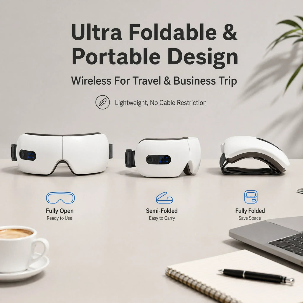 Masajeador de Ojos Inalámbrico con Compresas Calientes y Bluetooth