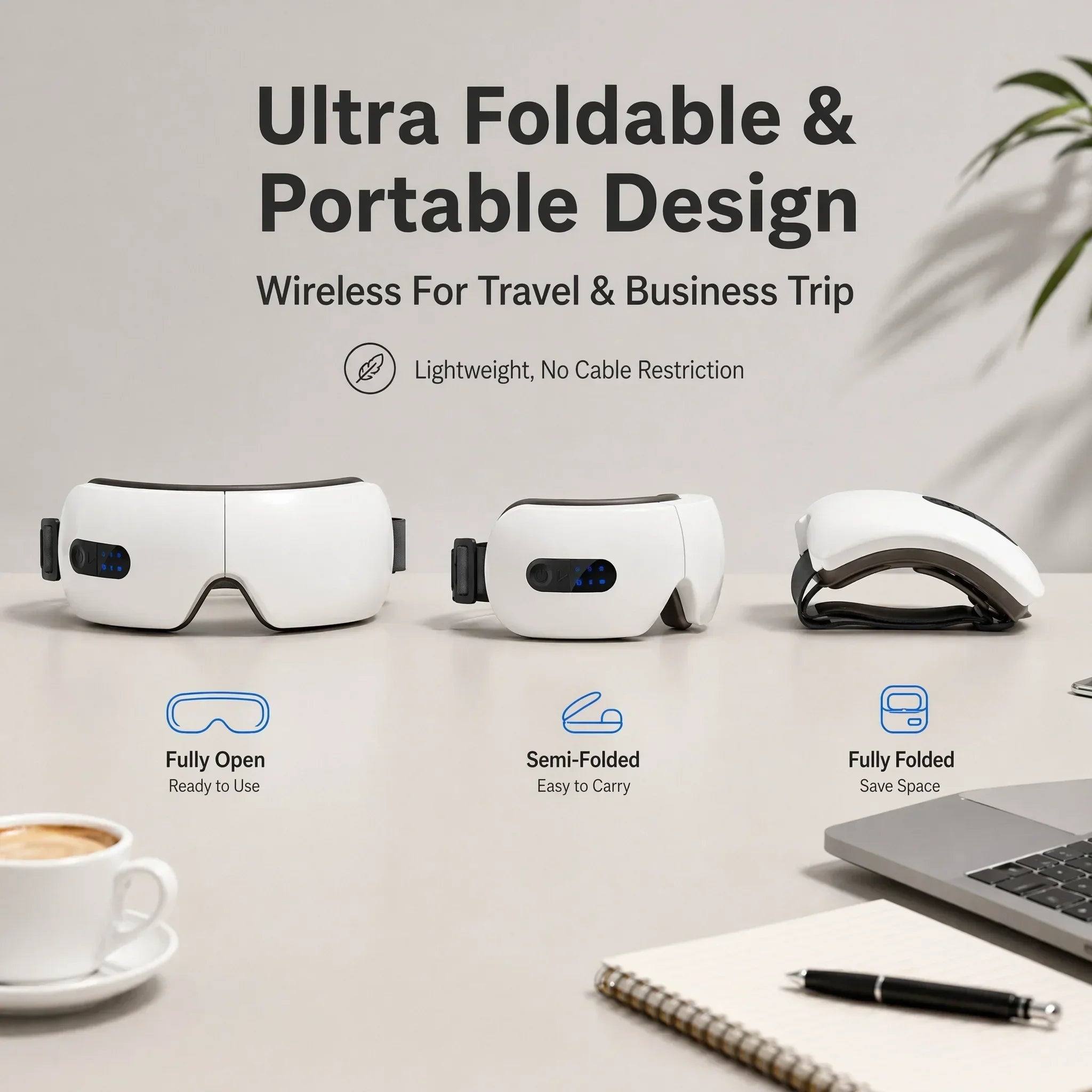 Masajeador de Ojos Inalámbrico con Compresas Calientes y Bluetooth