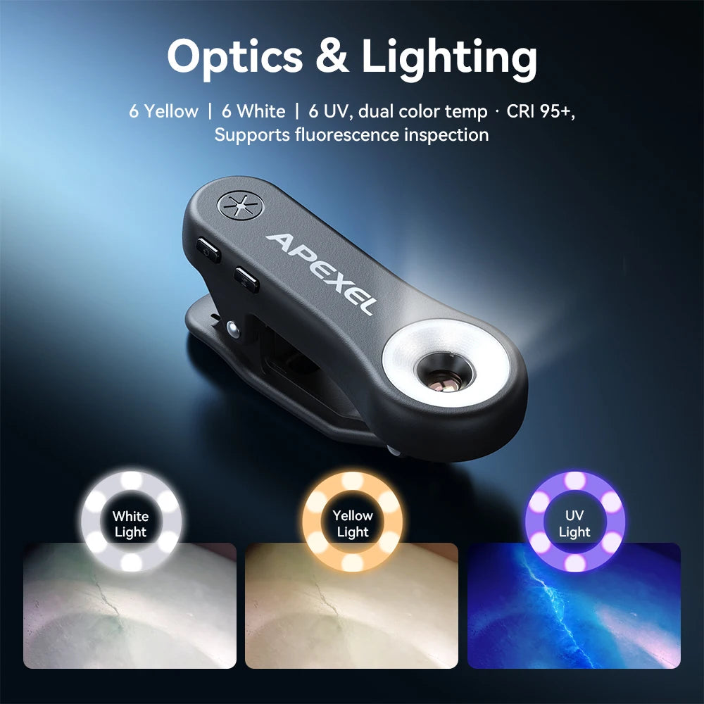 Lente de Microscopio APEXEL HD 200X para Smartphone con Luz LED