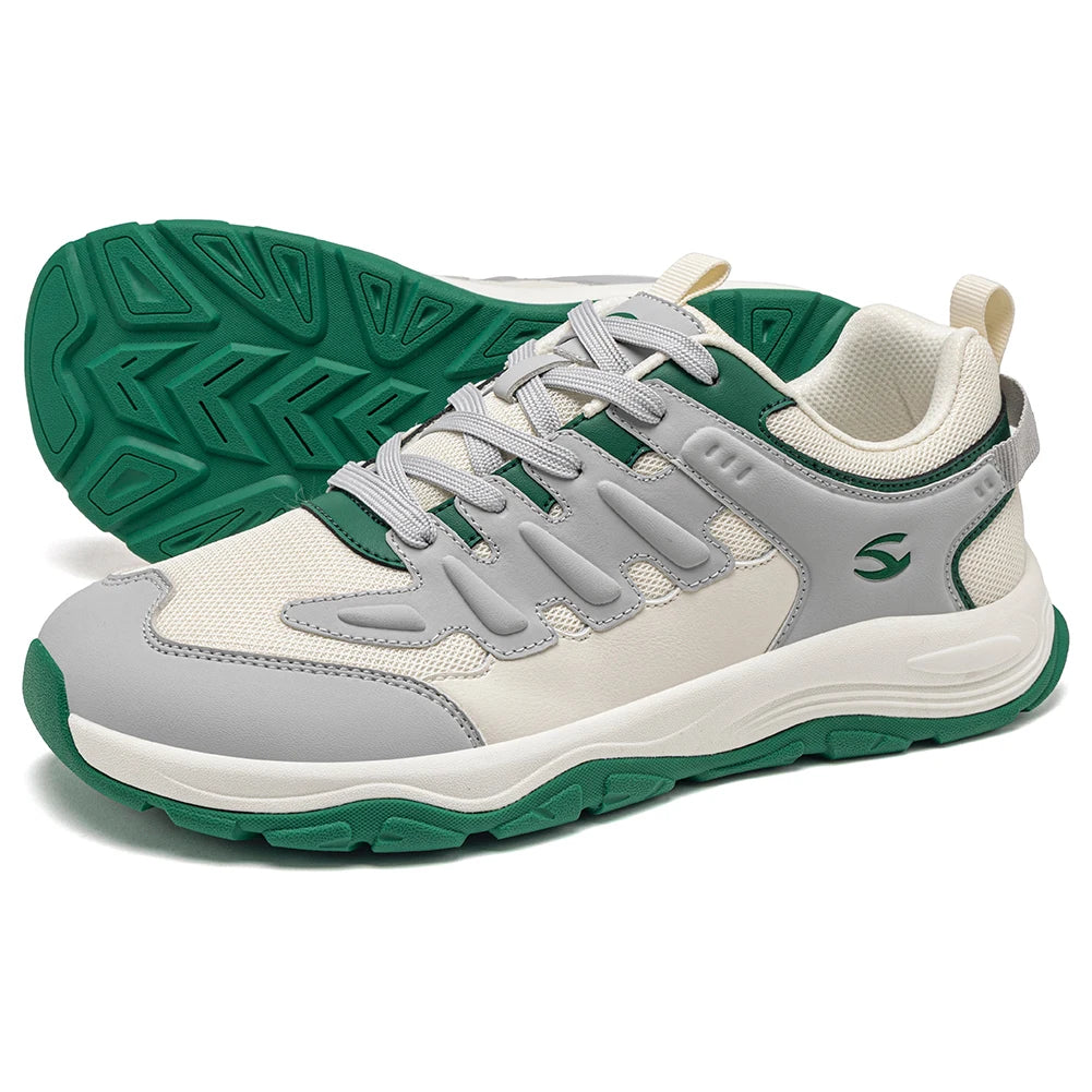 HOBIBEAR Zapatos para caminar unisex con punta ancha, zapatillas deportivas con cordones, para viajes al aire libre, de cuero artificial y malla, para correr