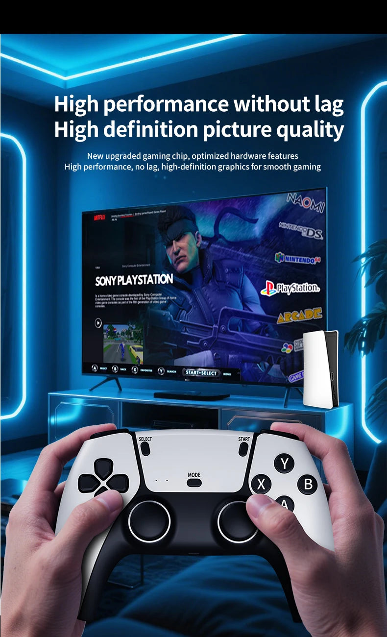 Consola de Juegos RS5 TV, Control Inalámbrico de Doble Joystick, 20000+64GB, Doble Joystick, 4K Retro, Compatible con PC, Android, TV GAME