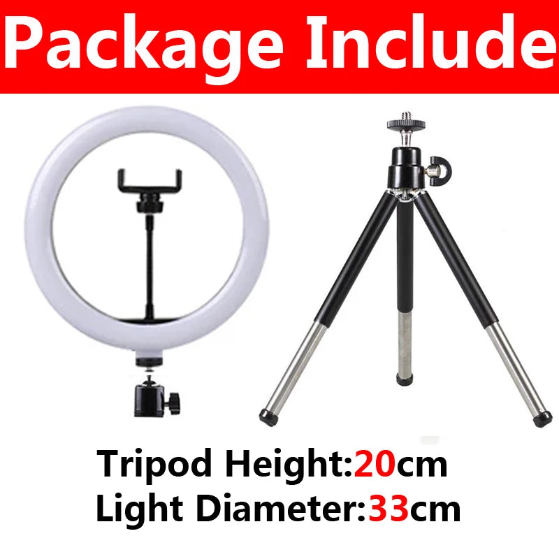 Anillo LED para Selfie, Kit de iluminación de fotografía regulable, lámpara de carga USB con soporte de trípode para grabación de vídeo, transmisión en vivo