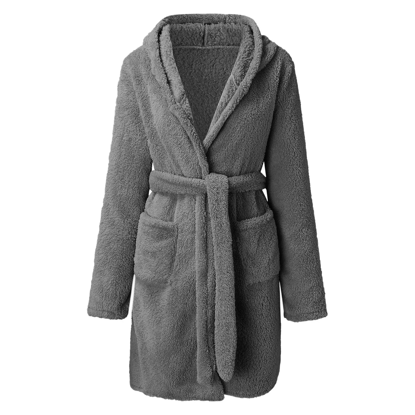 Otoño Invierno mujer bata de baño Sexy pijamas de felpa esponjosos señoras con capucha vestido de Color sólido Albornoz cálido ropa de descanso femenina