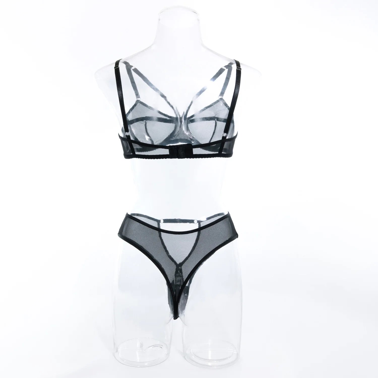 Conjunto de Lencería de Malla Transparente con Sujetador Push Up y Tanga