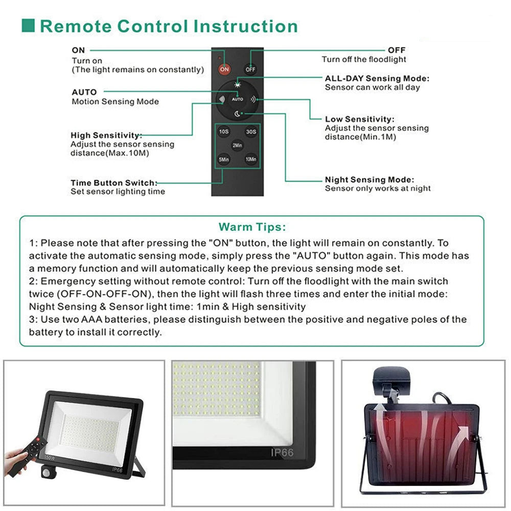 Reflector LED con Sensor de Movimiento IP66 para Exteriores 10W-50W