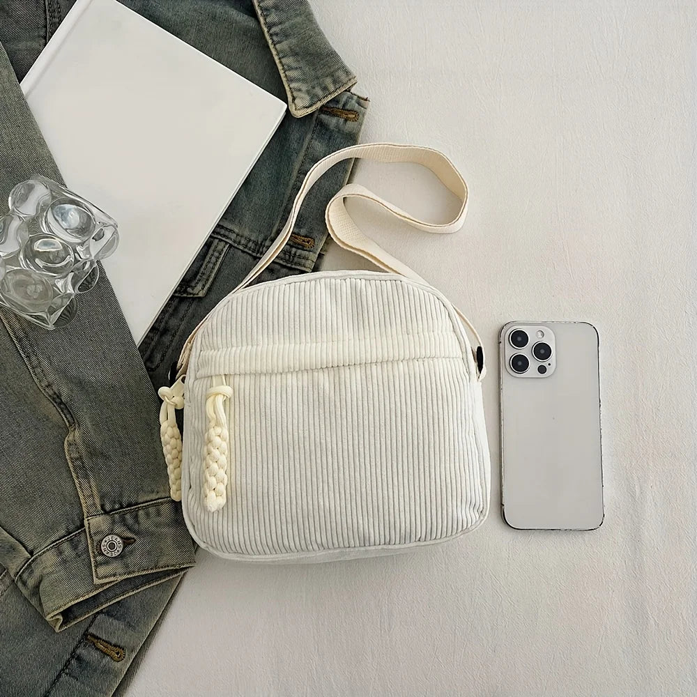 Bolso de hombro de pana Harajuku Vintage y versátil, bolso de teléfono de pana informal japonés, bolso para llaves de desplazamiento